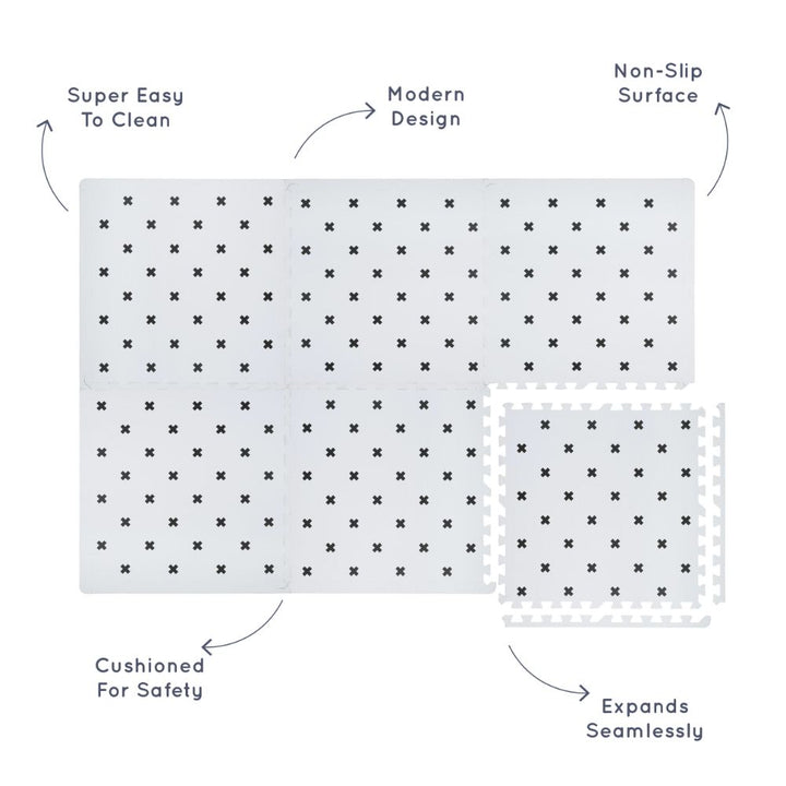 Kind&Me Interlocking Playmat Cross Print Grey