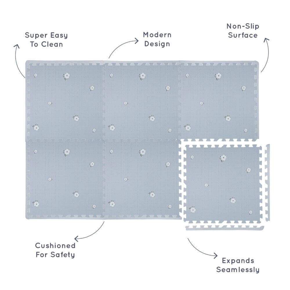 Kind&Me Interlocking Playmat Bloom Print Grey