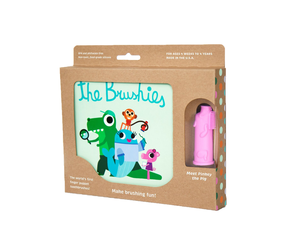 The Brushies Pinkey the Pig Finger Toothbrush and English Book