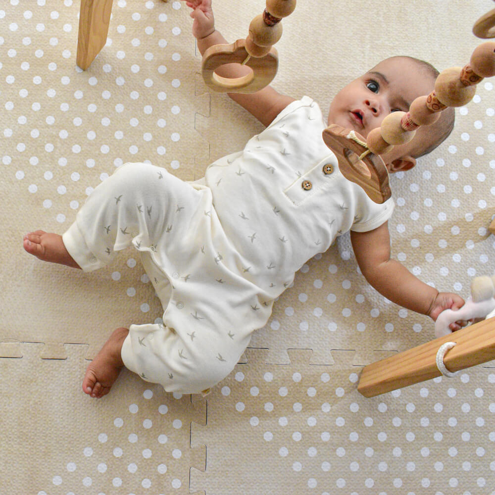 White Patterned Polka in Beige - Shapes