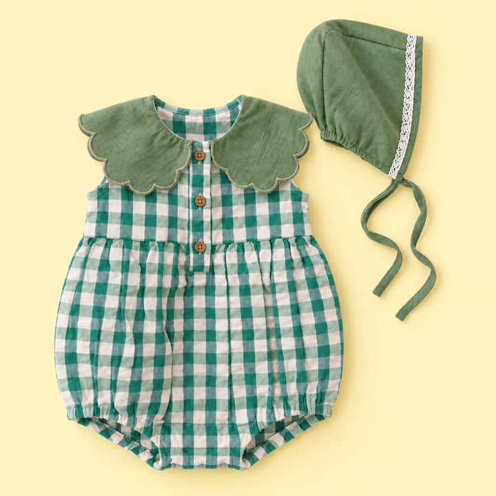 Sweetlime By AS Sage Meadow Gingham Romper &amp; Bonnet Set For Girls