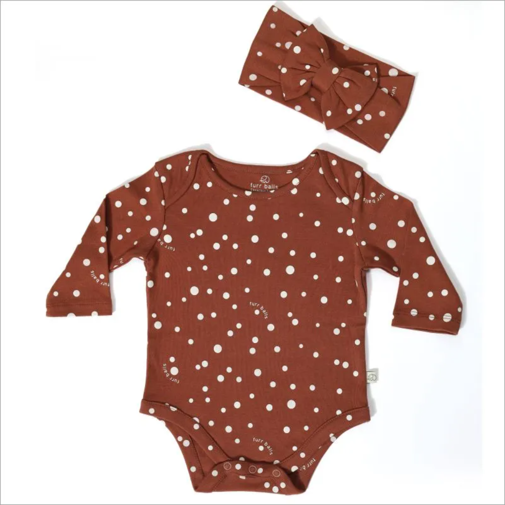 Furr Balls Printed Polka Dotted Bodysuit - Clove