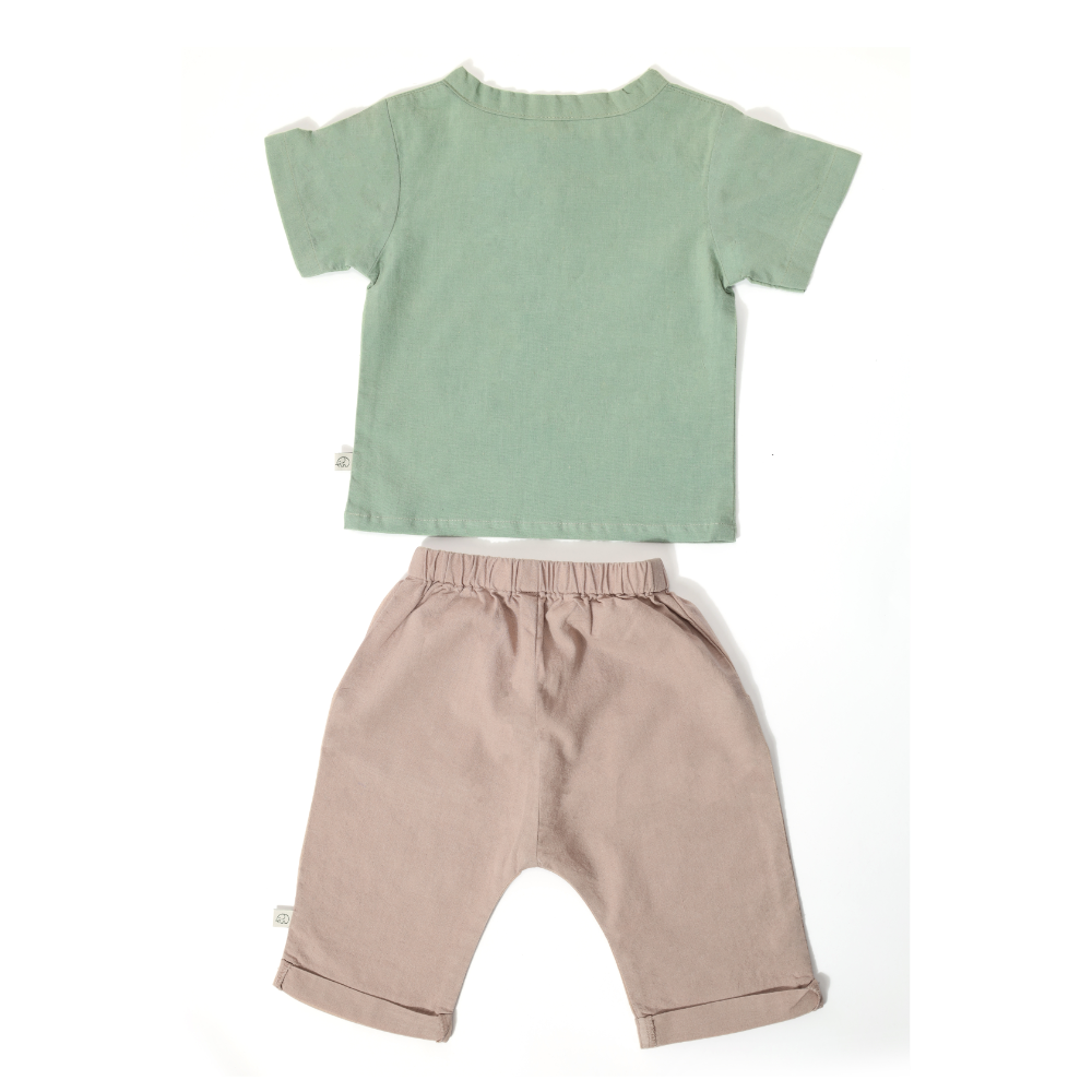 Furr Balls Shirt & Pant Set - Tan and Mineral Green