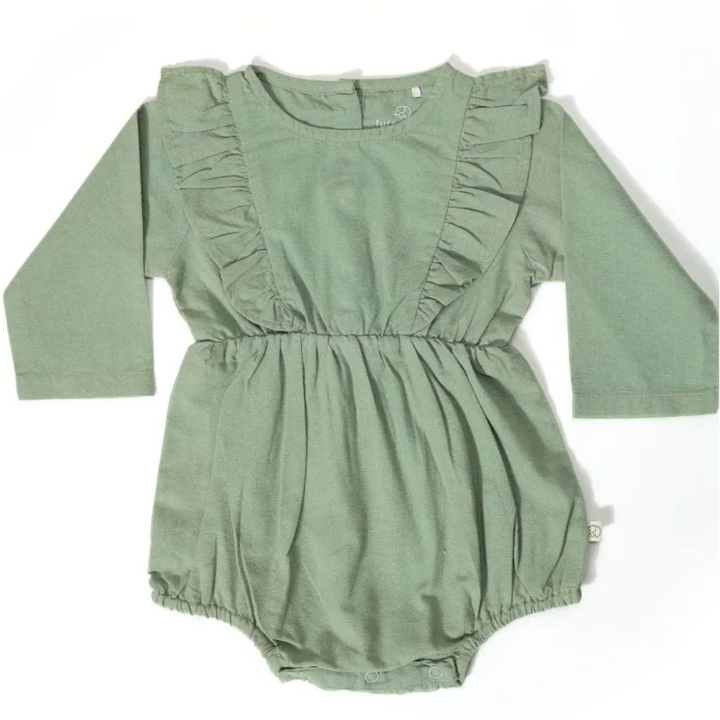Furr Balls Full Sleeves Frill Romper - Mineral Green