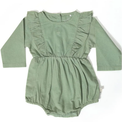 Furr Balls Full Sleeves Frill Romper - Mineral Green