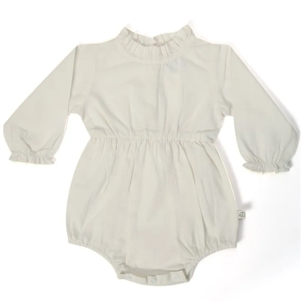 Furr Balls Full Sleeves Frill Romper - White