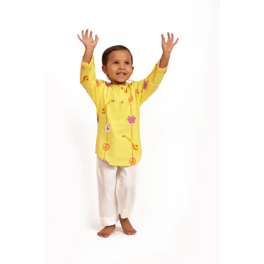 Bhaakur Organic Cotton Unisex Veena and Lotus Kurta Set