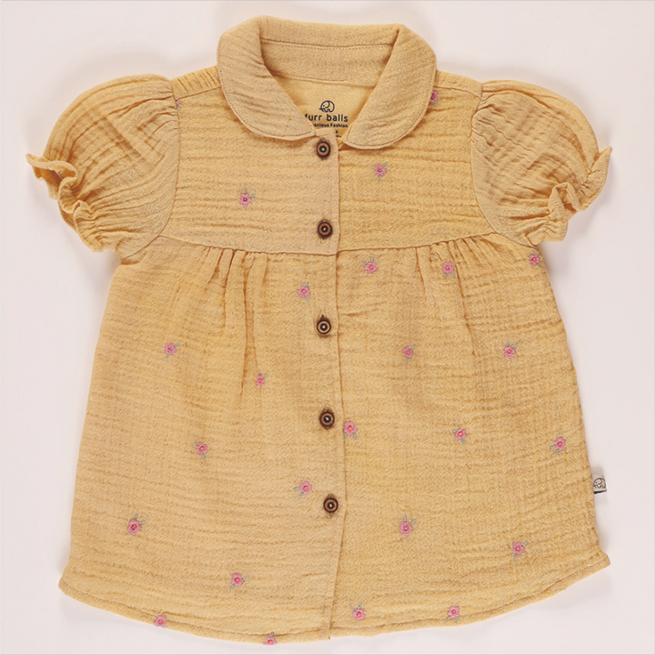Furr Balls Peter Pan Collared Dress - Yellow