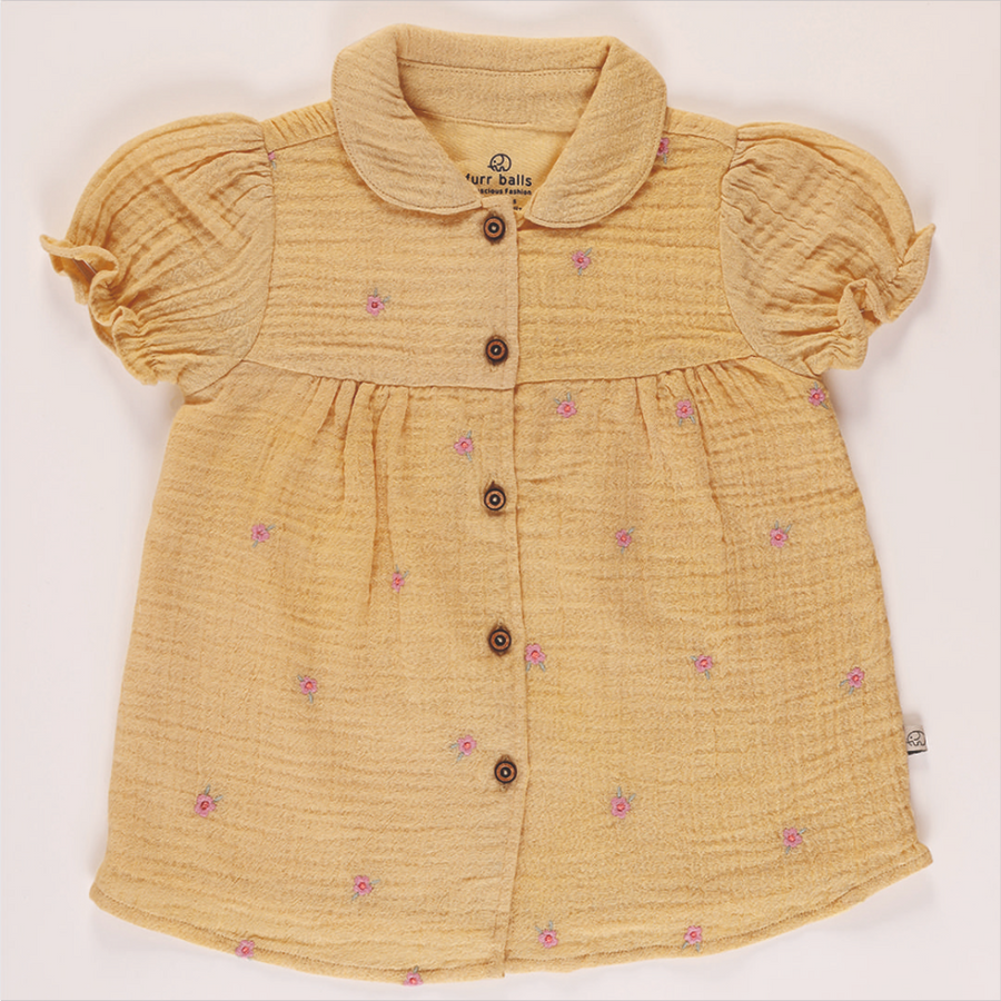 Furr Balls Peter Pan Collared Dress - Yellow