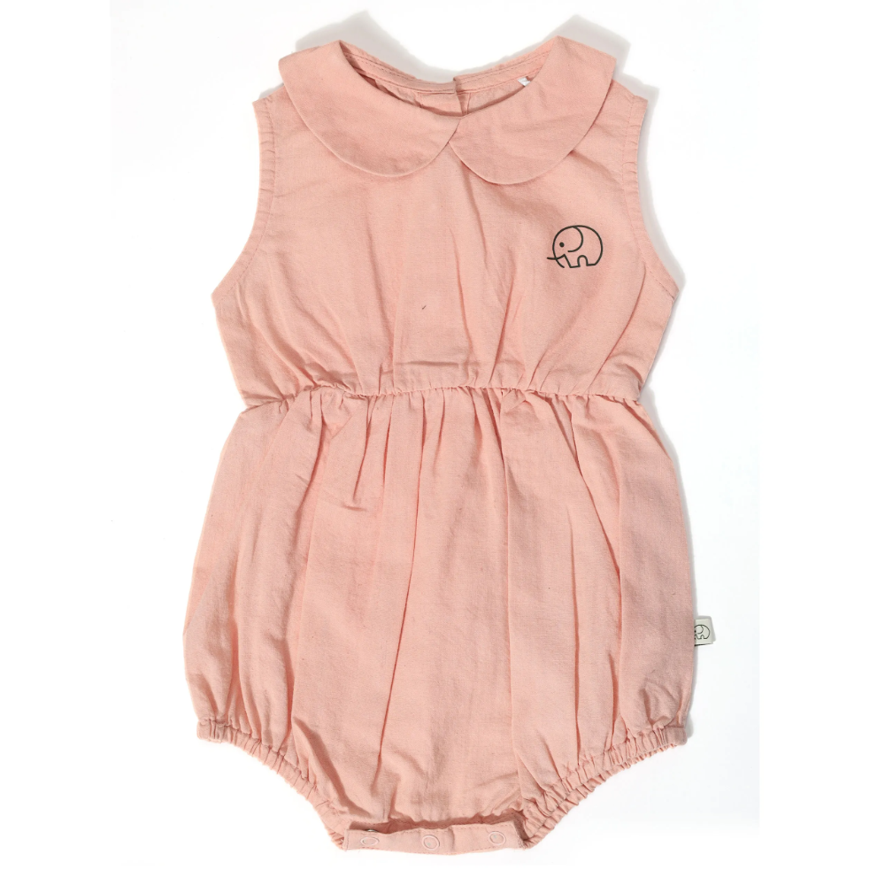 Furr Balls Peter Pan Collared Romper - Coral Almond