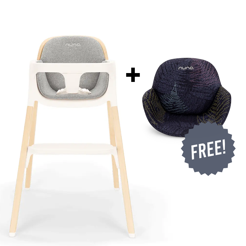 Nuna Bryn Baby High Chair with FREE Spectrum Bryn Seat Pad – Premium Walnut &amp; Maple Wood High Chair, Removable Seat Pad &amp; Child Tray, Tool-Free Assembly (6M+, Up to 100 Kg)