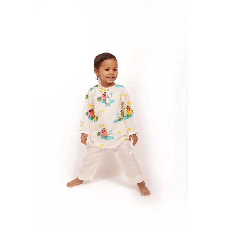 Bhaakur Organic Cotton Unisex Goddess Saraswati Kurta Set