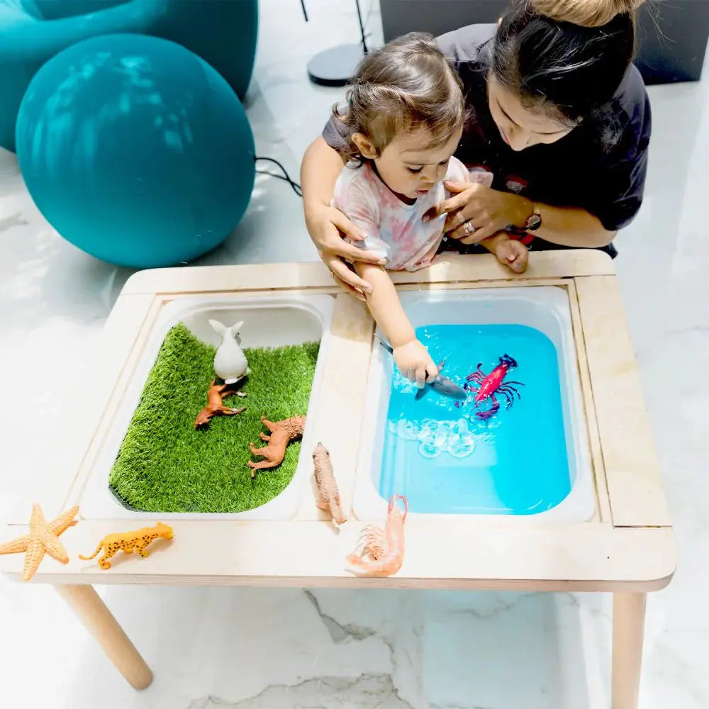 Curious Cub Wood Sensory/Flisat Table for Toddlers,Water &amp; Sand Activity Table with Lids,Sensory Development Play Toy,Kids Study Montessori Furniture,Ideal for Home Play Schools &amp; Kindergarten,Brown | Ages 1-10 Years