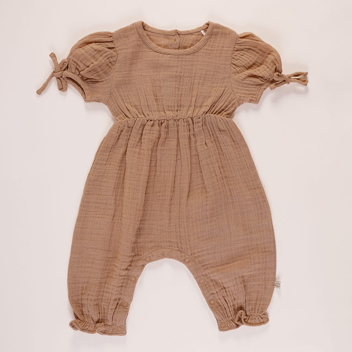 Furr Balls Half Sleeves Jumpsuit - Brown