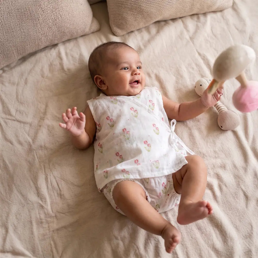 PureCloth.Co Block Print Muslin Jablas | Pink Heart - Off-White