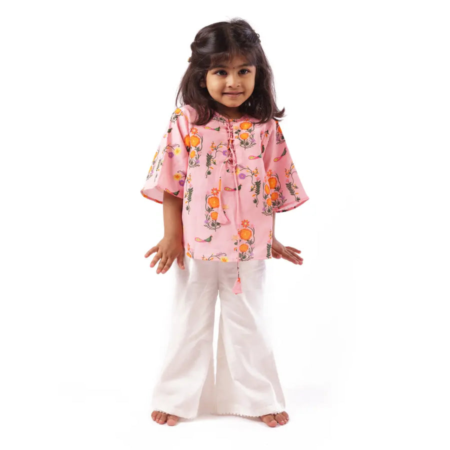 Bhaakur Chanderi 'The Pink City's Peacock' Kurta Set for Girls