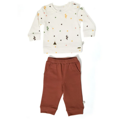 Furr Balls Cotton Little Camper Jogger Set - White & Clove