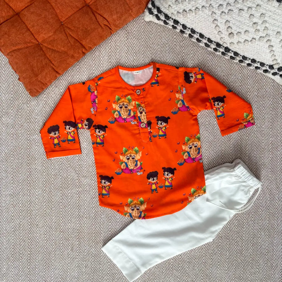 Bhaakur Organic Cotton Unisex 'My Friend Ganesha' Kurta Set