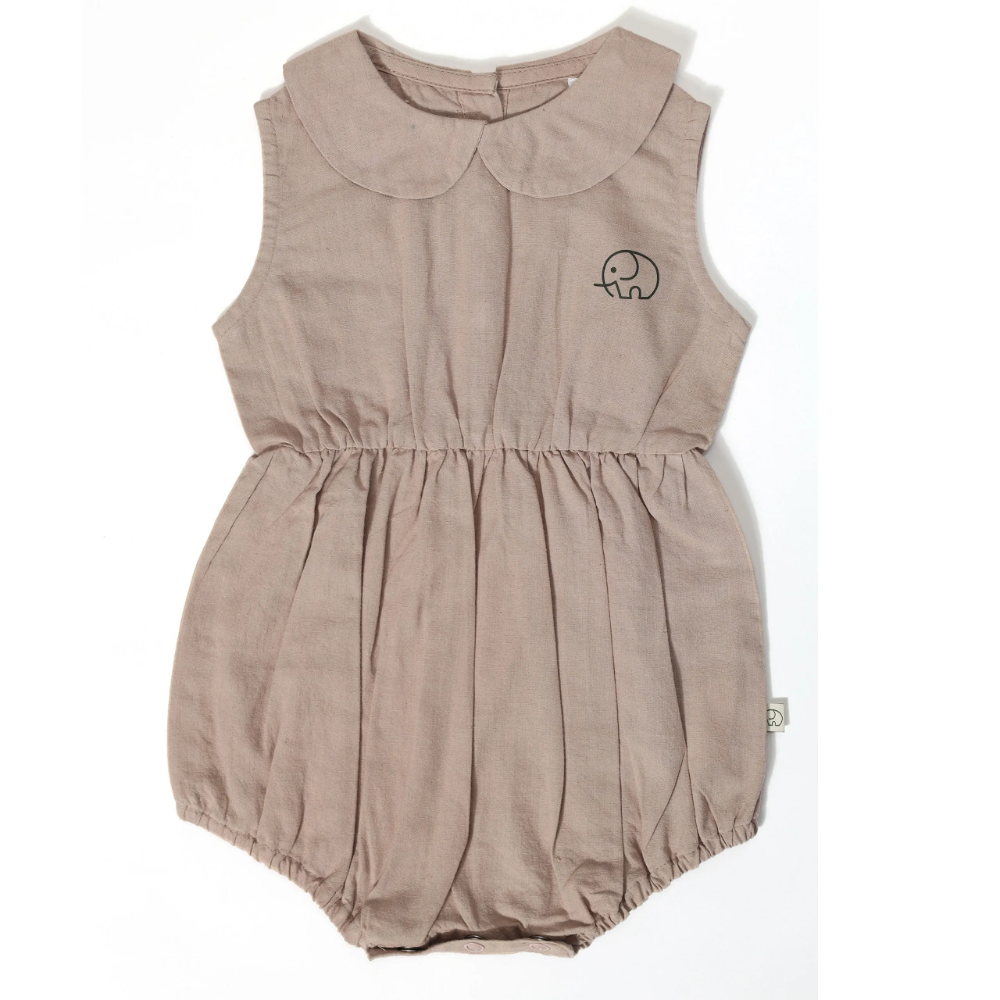 Furr Balls Peter Pan Collared Romper - Ruby Tan