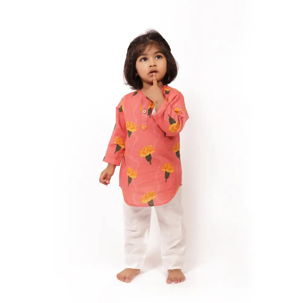 Bhaakur Organic Cotton Marigold Unisex Pink kurta Set