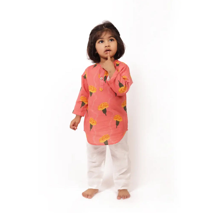Bhaakur Organic Cotton Marigold Unisex Pink kurta Set