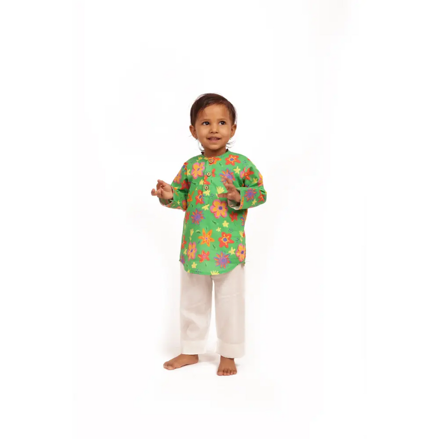 Bhaakur Organic Cotton Unisex Spring Floral Kurta Set