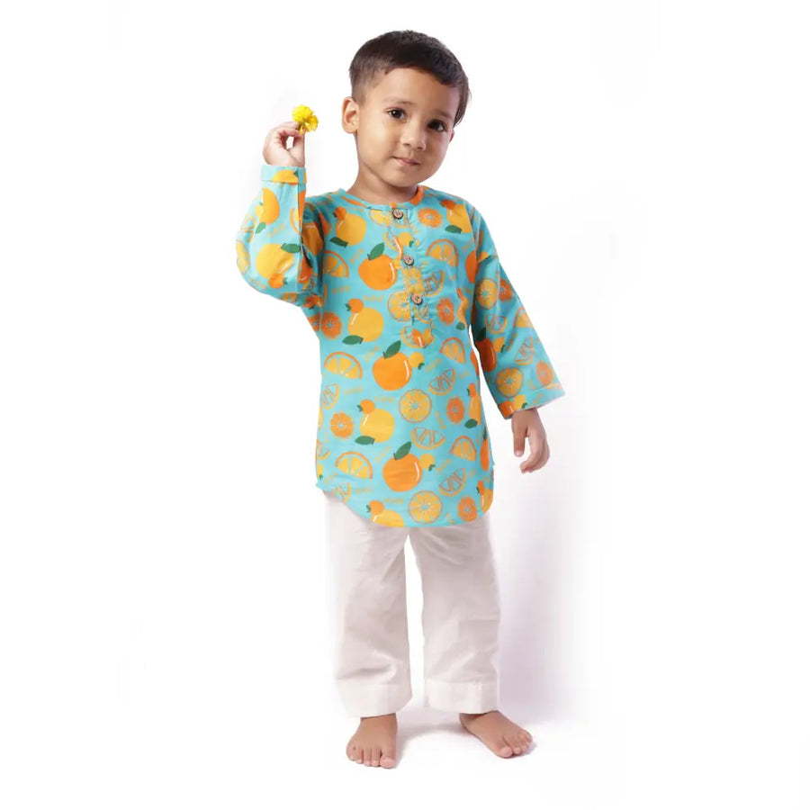 Bhaakur Organic Cotton Unisex 'Dancing Oranges' Kurta Set