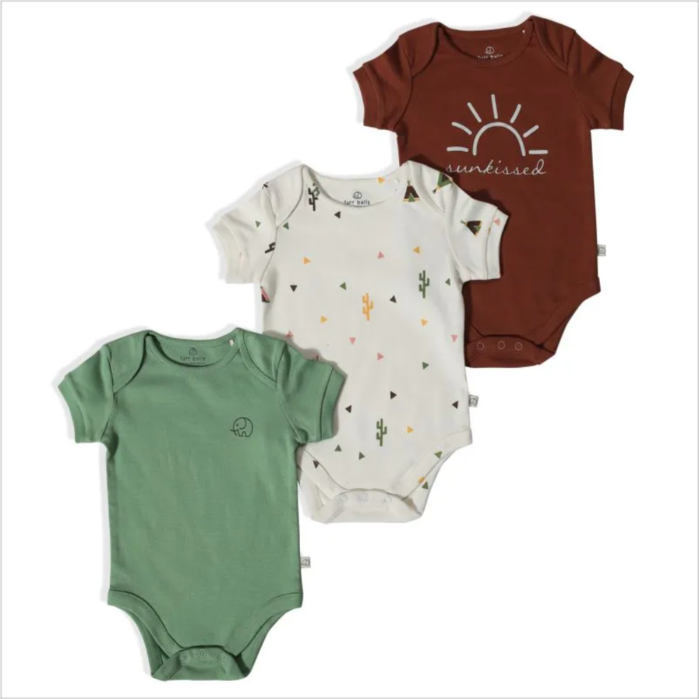 Furr Balls Short Sleeves Organic Bodysuits - Pack of 3