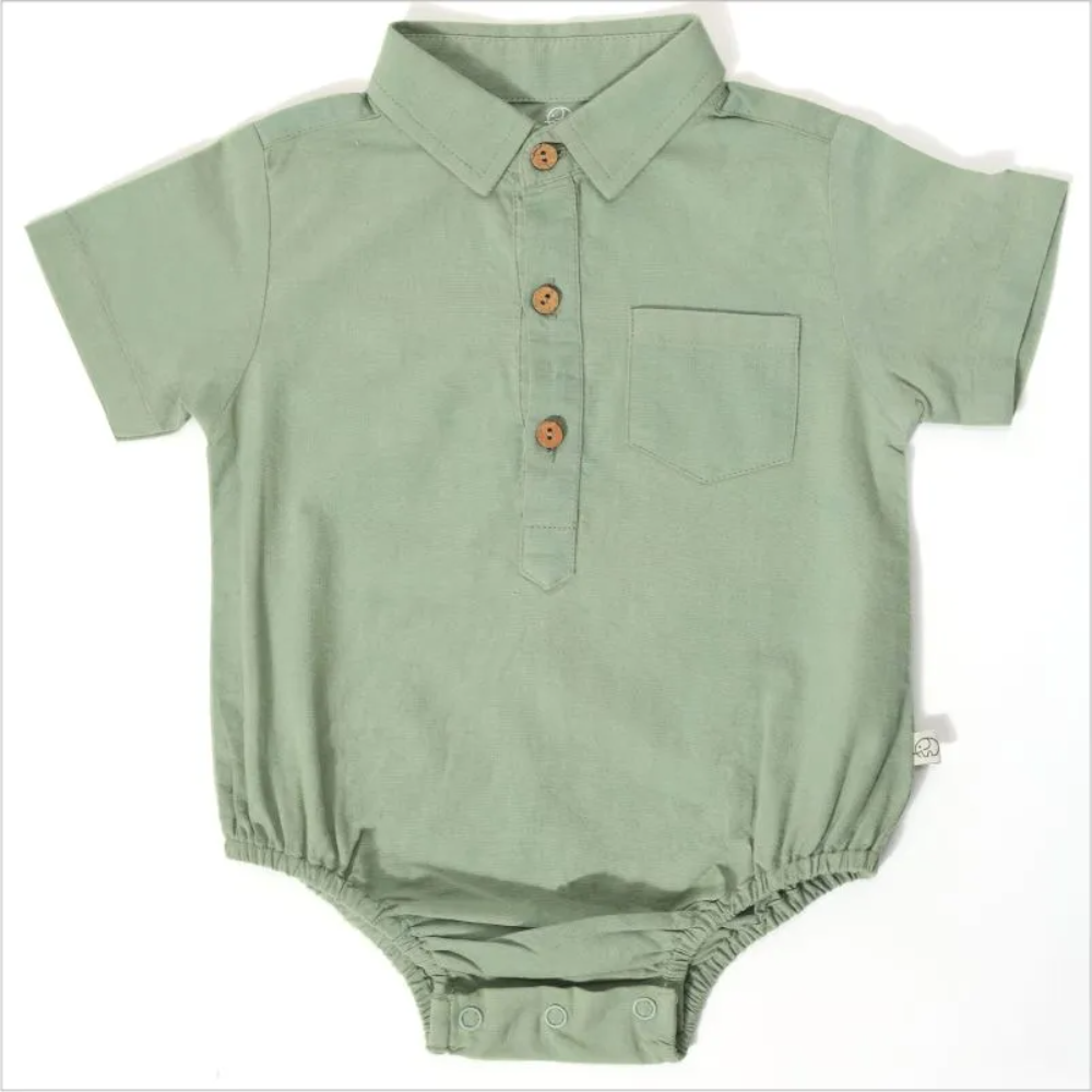 Furr Balls Button Front Collared Bodysuit - Mineral Green