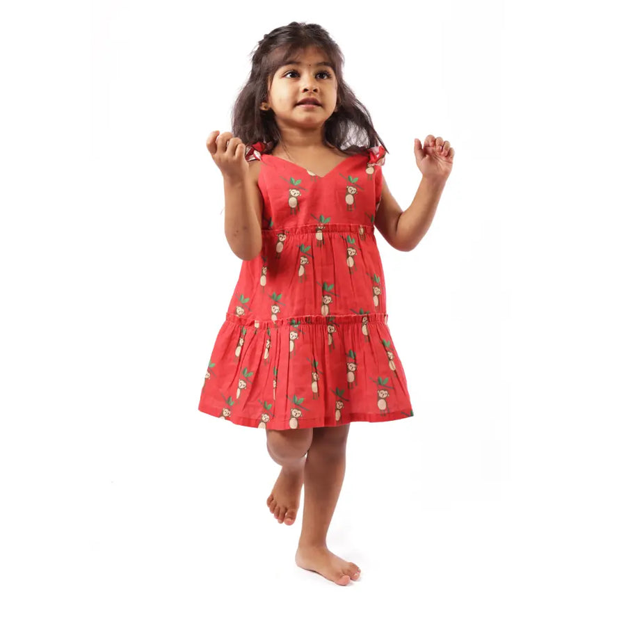 Bhaakur Organic Cotton Frock| Infants and Toddlers| Monkey Print