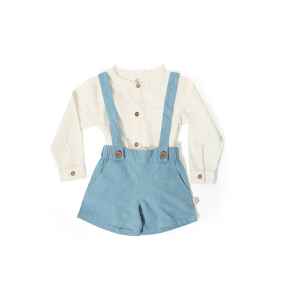 Furr Balls Shirt & Suspender Shorts Set - White & Wood Blue