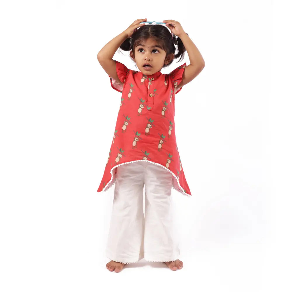 Bhaakur Organic Cotton Monkey Kurta Set for Girls