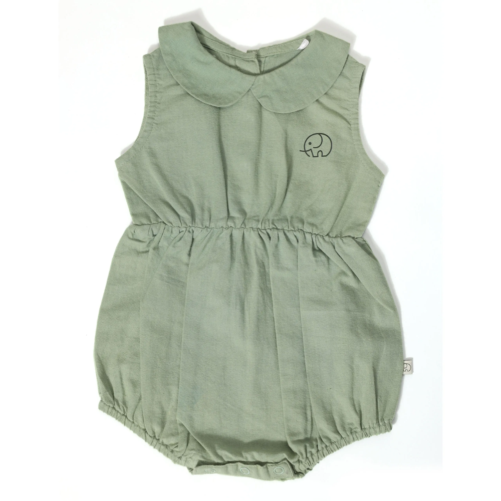 Furr Balls Peter Pan Collared Romper - Mineral Green