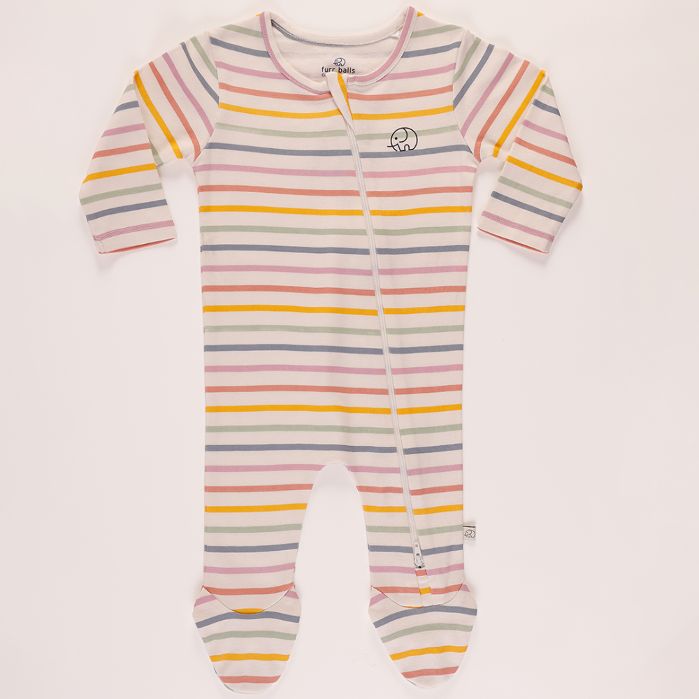 Furr Balls 2 Way Zipper Bodysuit - Colorful Stripes