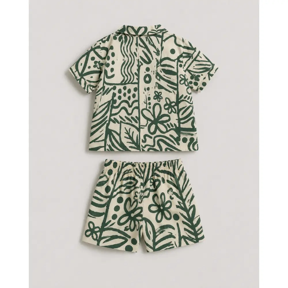 Pattuti Sustainable Double Gauge Safari Print Shirt, Shorts &amp; Hat - Green