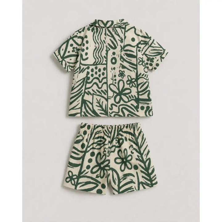 Pattuti Sustainable Double Gauge Safari Print Shirt, Shorts &amp; Hat - Green