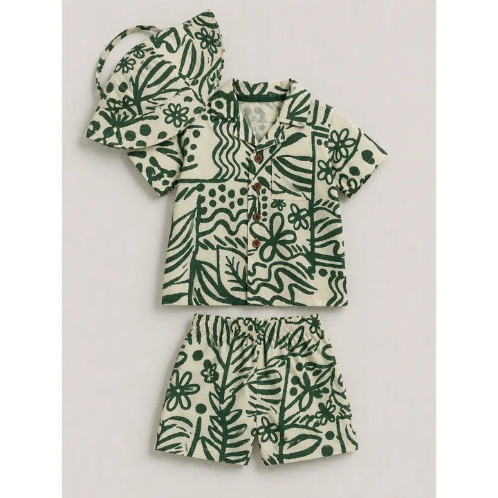 Pattuti Sustainable Double Gauge Safari Print Shirt, Shorts &amp; Hat - Green