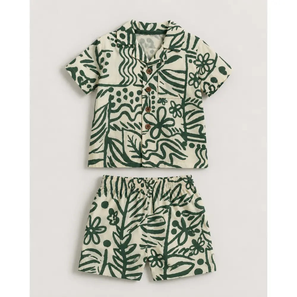 Pattuti Sustainable Double Gauge Safari Print Shirt, Shorts &amp; Hat - Green