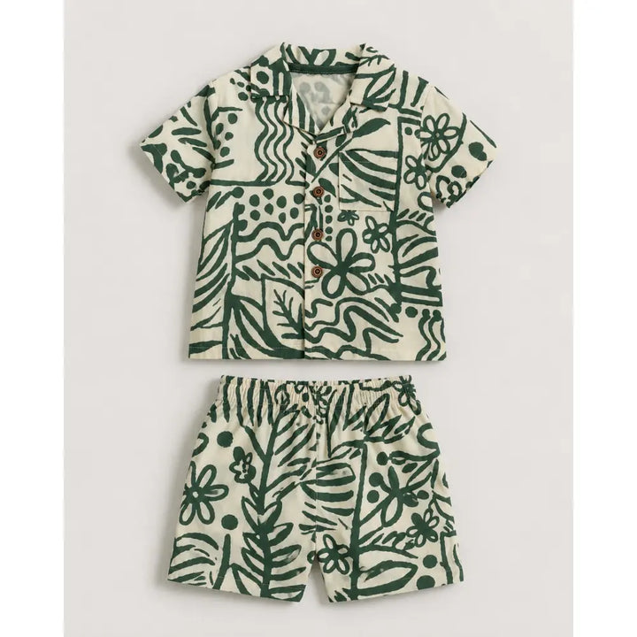 Pattuti Sustainable Double Gauge Safari Print Shirt, Shorts &amp; Hat - Green