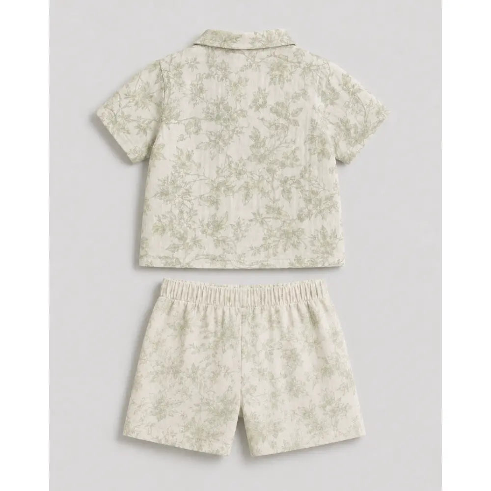 Pattuti Sustainable Double Gauge Cotton Leaf Print Shirt, Shorts &amp; Hat - Mint