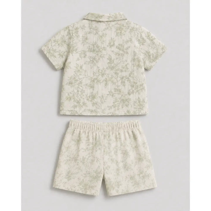 Pattuti Sustainable Double Gauge Cotton Leaf Print Shirt, Shorts &amp; Hat - Mint