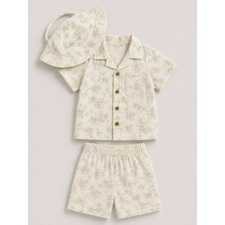 Pattuti Sustainable Double Gauge Cotton Leaf Print Shirt, Shorts &amp; Hat - Mint