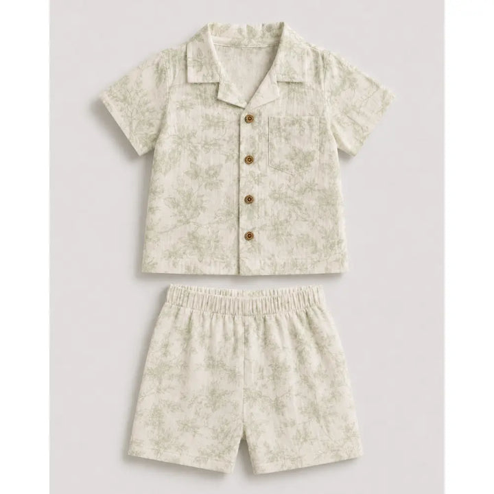 Pattuti Sustainable Double Gauge Cotton Leaf Print Shirt, Shorts &amp; Hat - Mint