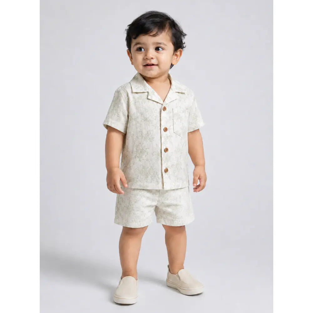 Pattuti Sustainable Double Gauge Cotton Leaf Print Shirt, Shorts &amp; Hat - Mint