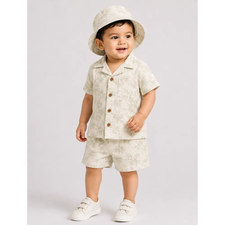 Pattuti Sustainable Double Gauge Cotton Leaf Print Shirt, Shorts &amp; Hat - Mint