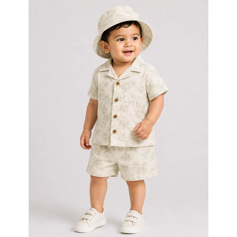 Pattuti Sustainable Double Gauge Cotton Leaf Print Shirt, Shorts & Hat - Mint