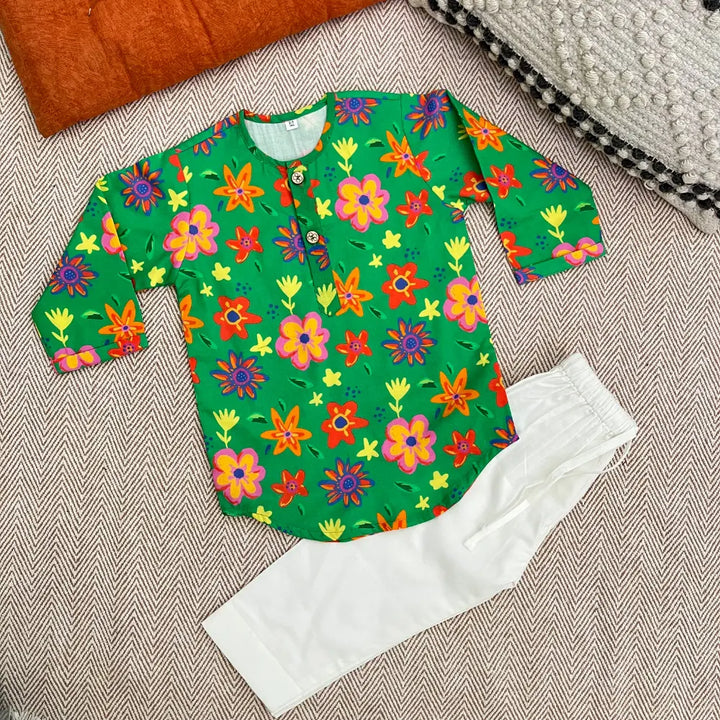 Bhaakur Organic Cotton Unisex Spring Floral Kurta Set