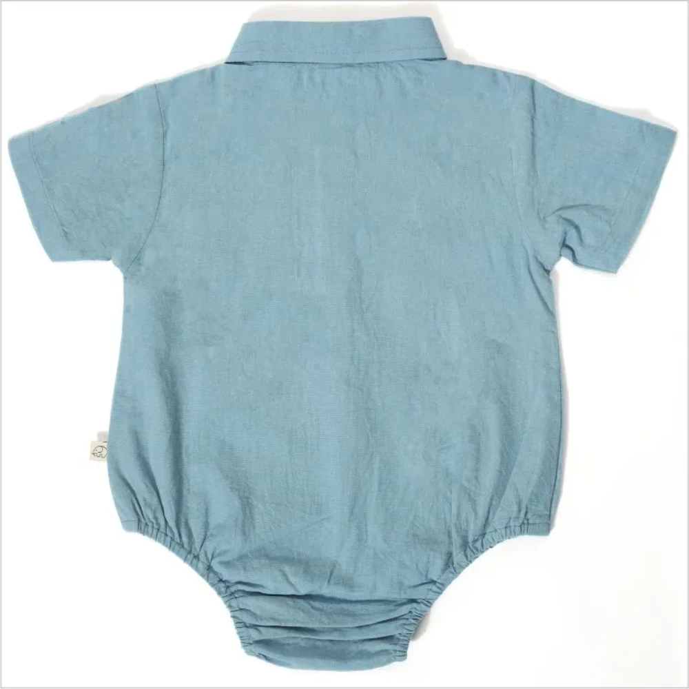 Furr Balls Button Front Collared Bodysuit - Wood Blue