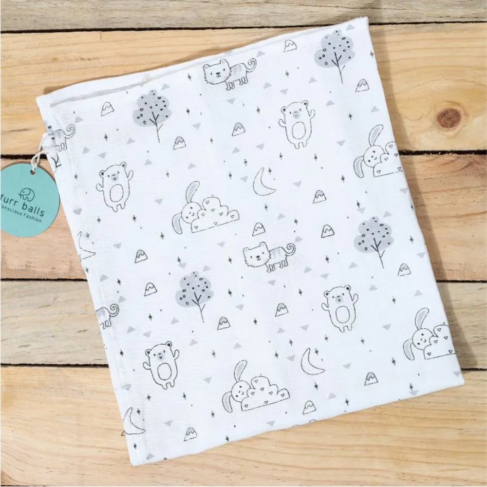 Furr Balls Printed Muslin Swaddle - Pack of 3