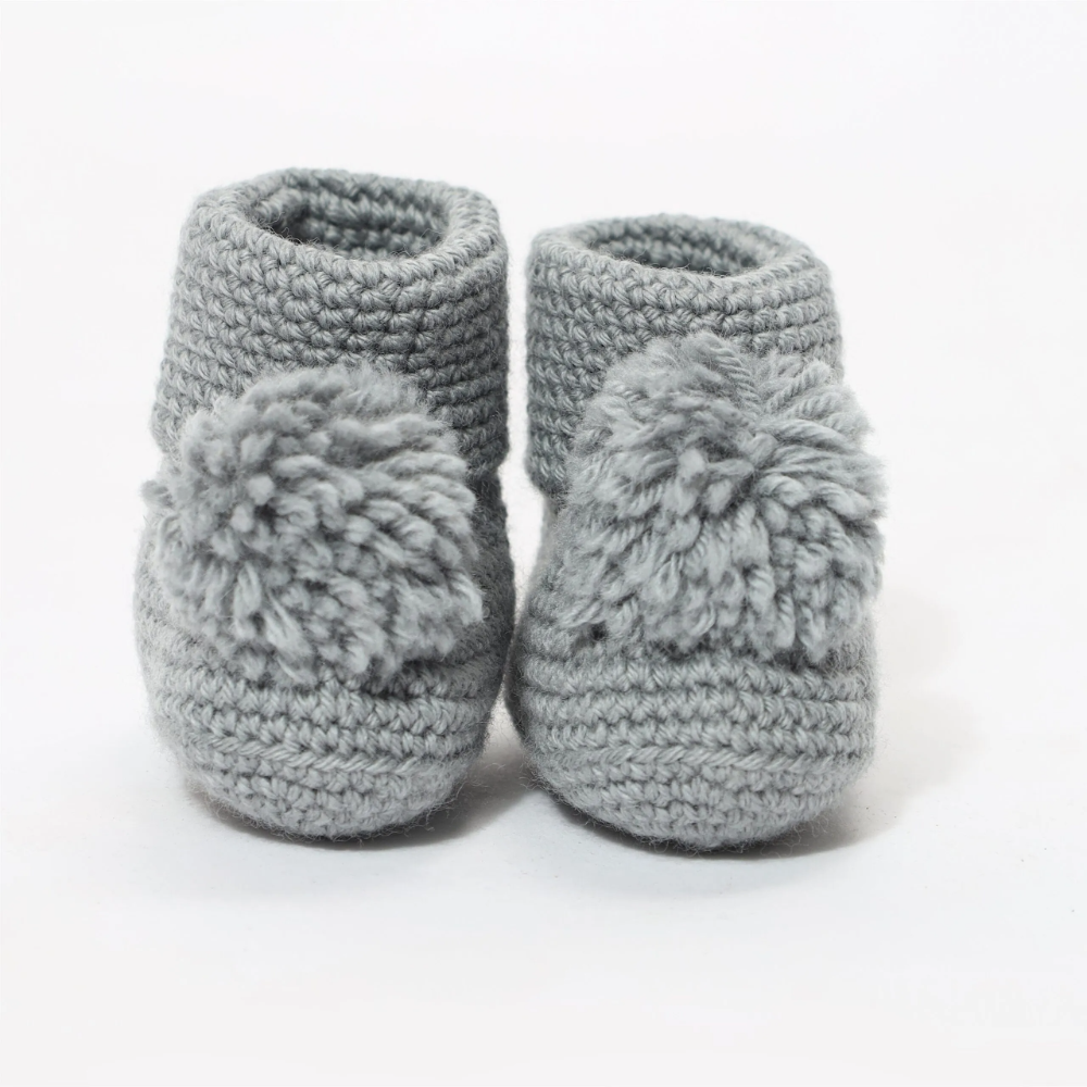 Furr Balls Pom Pom Crochet Booties - Grey Melange